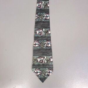 GIVENCHY MENS SILK TIE GREEN WITH FLORAL DESIGN
